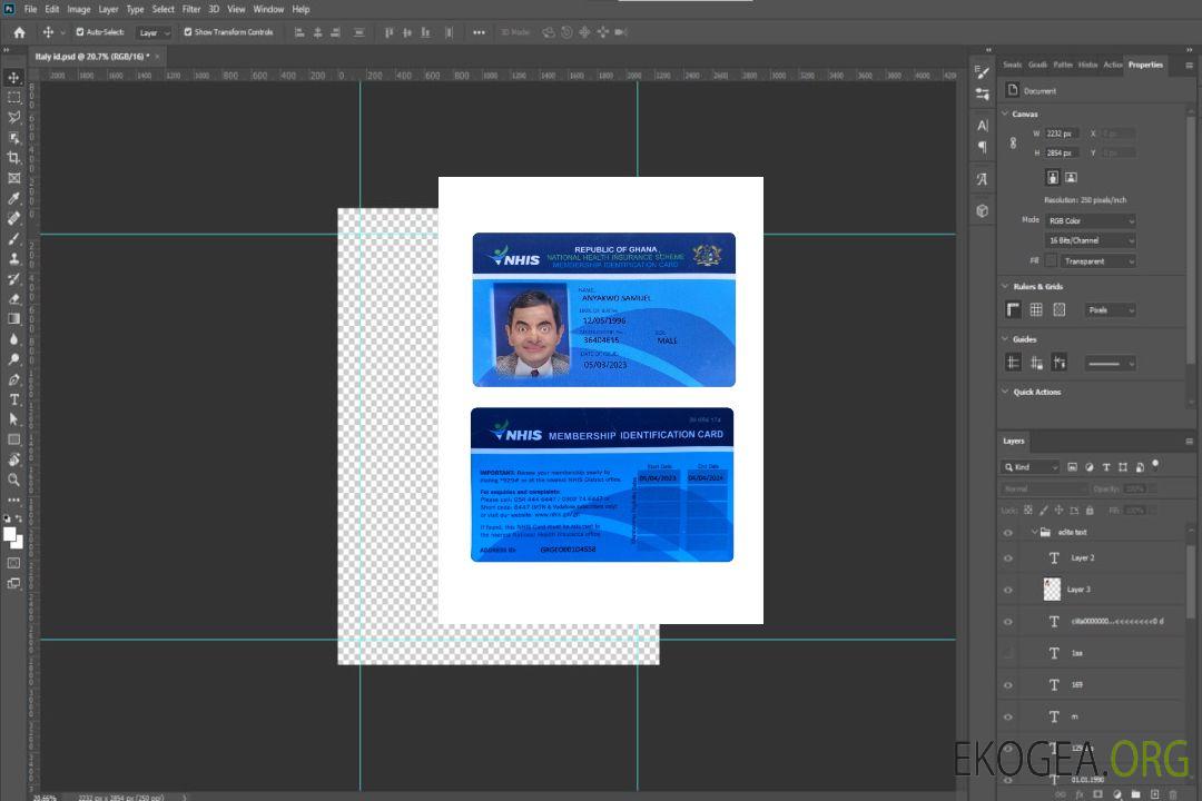 Carte d'identité d'assurance maladie du Ghana template Carte d'identité d'assurance maladie du Ghana template